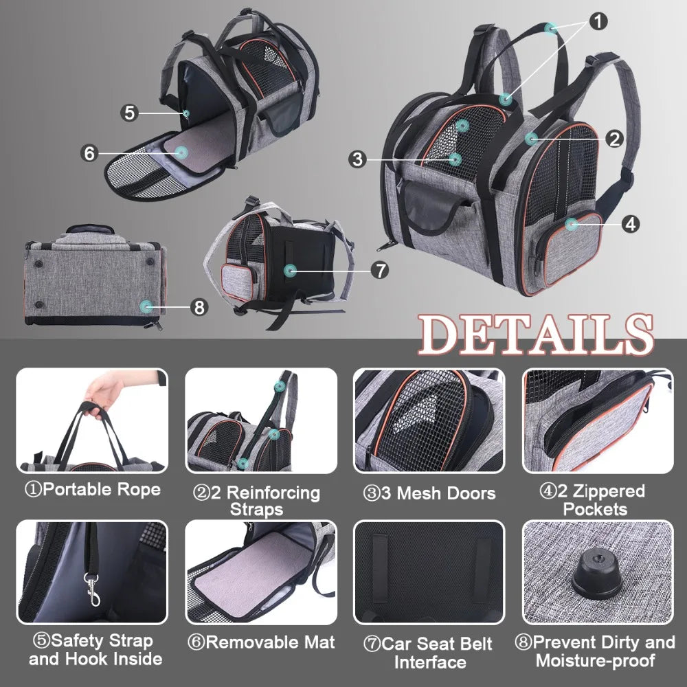 Cat Carrier - Folding Pet Car Seat And Shoulder Bag