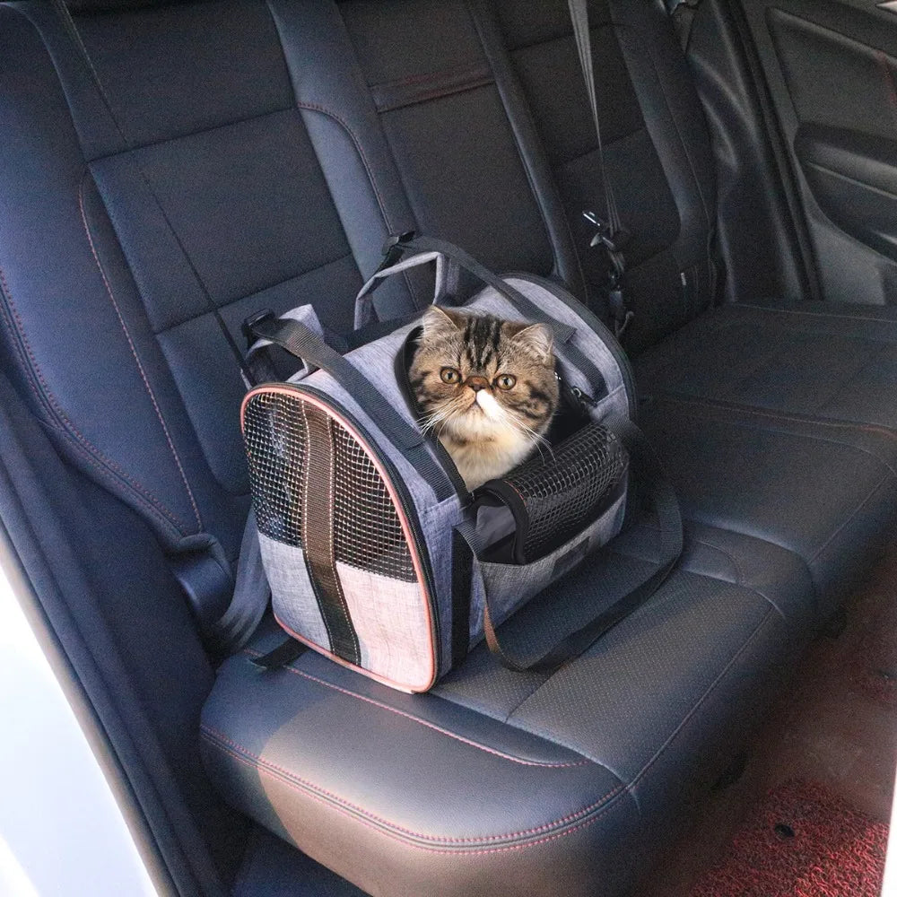 Cat Carrier - Folding Pet Car Seat And Shoulder Bag